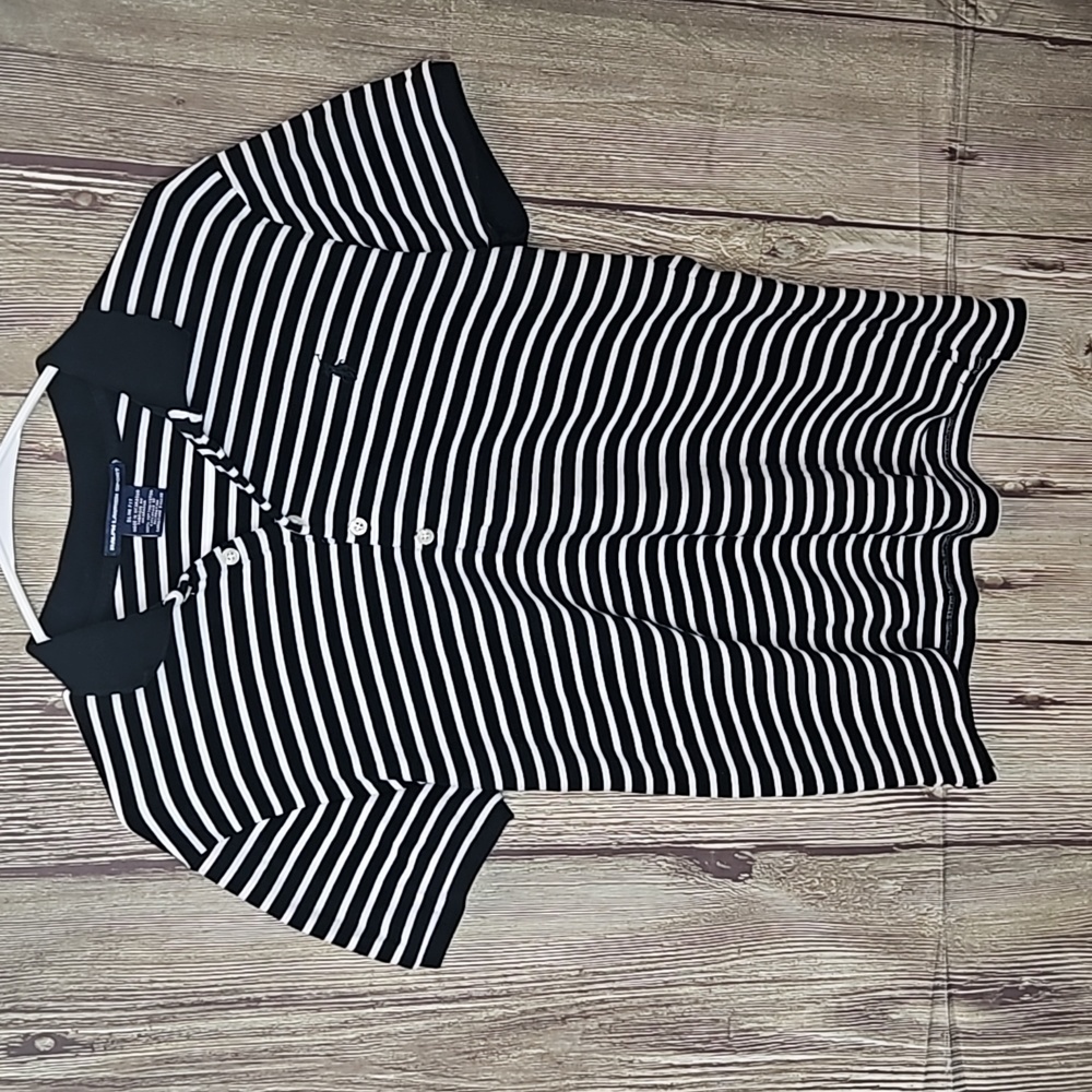 Ralph Lauren Polo Top Sz Small Black Striped Slim Fit Black